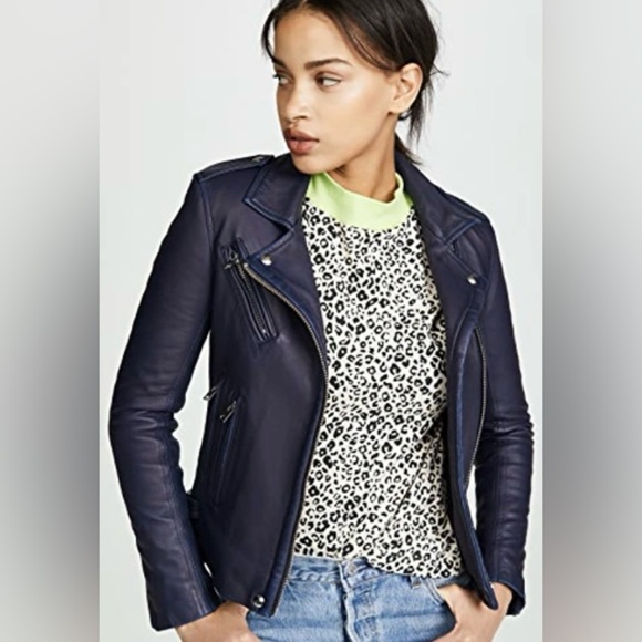 IRO Navy Han Leather Jacket size 42 - Picture 1 of 12
